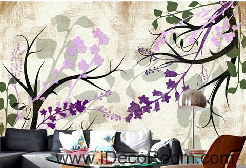 Image of Colorful purple flower illustration IDCWP-000041 Wallpaper Wall Decals Wall Art Print Mural Home Decor Gift