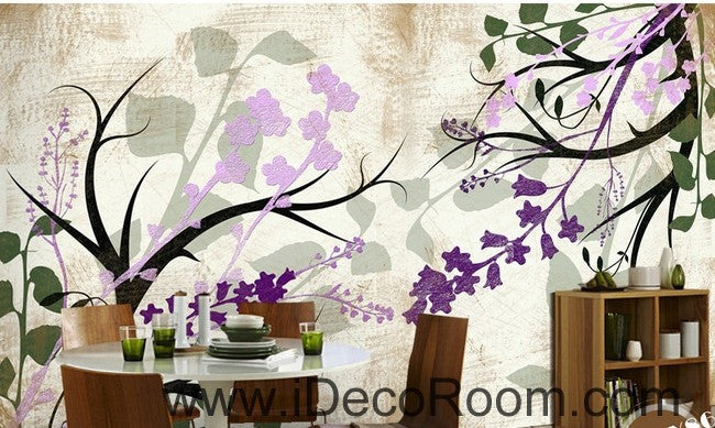 Colorful purple flower illustration IDCWP-000041 Wallpaper Wall Decals Wall Art Print Mural Home Decor Gift