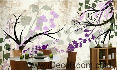 Image of Colorful purple flower illustration IDCWP-000041 Wallpaper Wall Decals Wall Art Print Mural Home Decor Gift