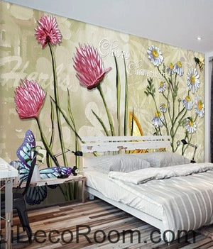 Colorful red flower illustration IDCWP-000042 Wallpaper Wall Decals Wall Art Print Mural Home Decor Gift