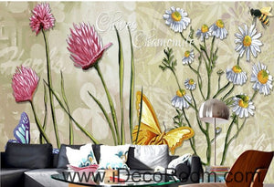 Colorful red flower illustration IDCWP-000042 Wallpaper Wall Decals Wall Art Print Mural Home Decor Gift