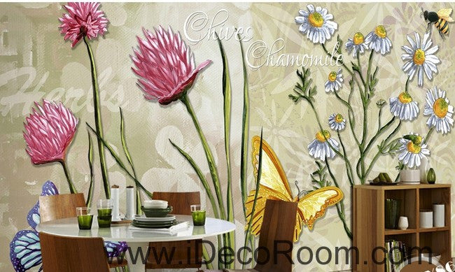 Colorful red flower illustration IDCWP-000042 Wallpaper Wall Decals Wall Art Print Mural Home Decor Gift