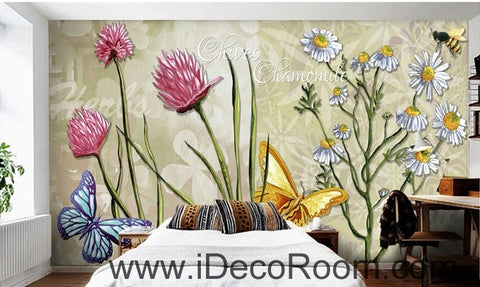 Image of Colorful red flower illustration IDCWP-000042 Wallpaper Wall Decals Wall Art Print Mural Home Decor Gift