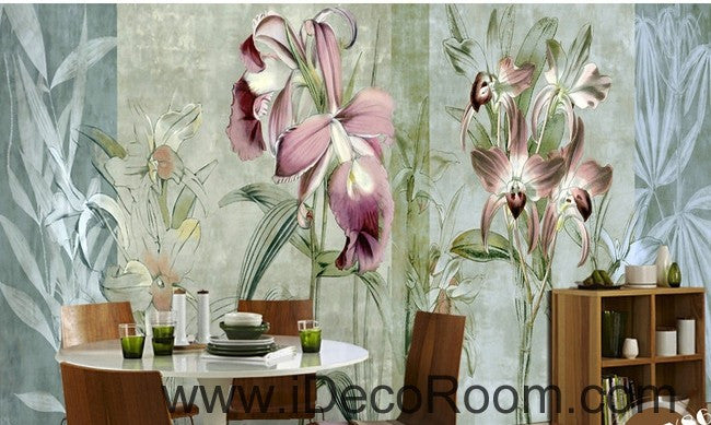 Colorful flower illustration IDCWP-000043 Wallpaper Wall Decals Wall Art Print Mural Home Decor Gift