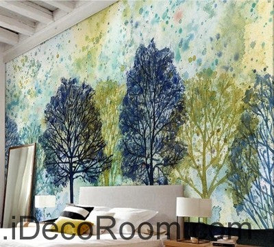 Image of Colorful tree illustration IDCWP-000044 Wallpaper Wall Decals Wall Art Print Mural Home Decor Gift