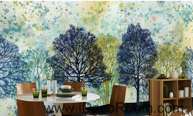 Colorful tree illustration IDCWP-000044 Wallpaper Wall Decals Wall Art Print Mural Home Decor Gift