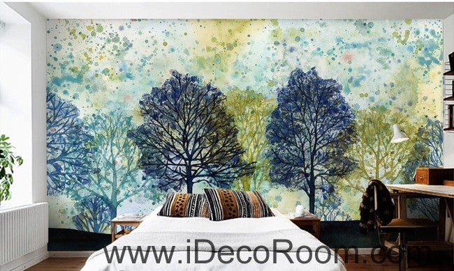 Colorful tree illustration IDCWP-000044 Wallpaper Wall Decals Wall Art Print Mural Home Decor Gift