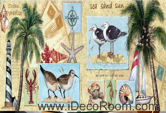 Coconut tree beach IDCWP-000045 Wallpaper Wall Decals Wall Art Print Mural Home Decor Gift