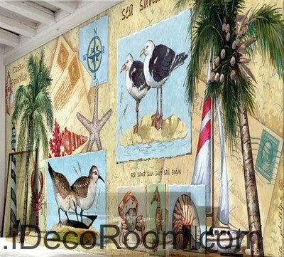 Image of Coconut tree beach IDCWP-000045 Wallpaper Wall Decals Wall Art Print Mural Home Decor Gift