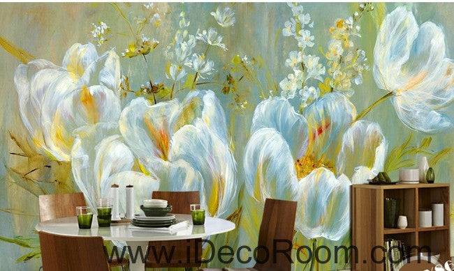 Colorful white flower illustration IDCWP-000048 Wallpaper Wall Decals Wall Art Print Mural Home Decor Gift