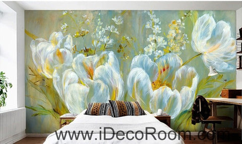 Image of Colorful white flower illustration IDCWP-000048 Wallpaper Wall Decals Wall Art Print Mural Home Decor Gift