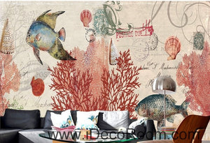 Tropical Fish stamp IDCWP-000049 Wallpaper Wall Decals Wall Art Print Mural Home Decor Gift