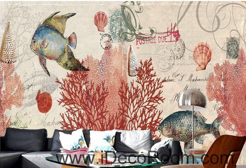 Image of Tropical Fish stamp IDCWP-000049 Wallpaper Wall Decals Wall Art Print Mural Home Decor Gift