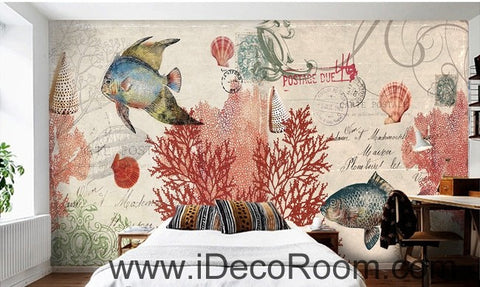 Image of Tropical Fish stamp IDCWP-000049 Wallpaper Wall Decals Wall Art Print Mural Home Decor Gift