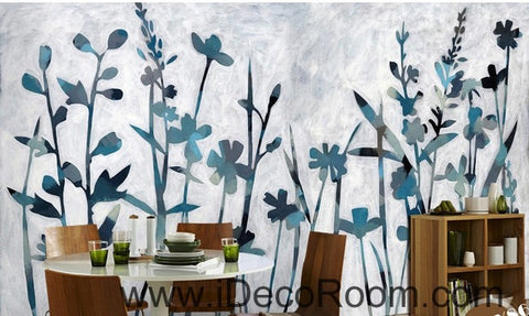 Image of Blue Wild Flower Grass Modern Art IDCWP-000052 Wallpaper Wall Decals Wall Art Print Mural Home Decor Gift