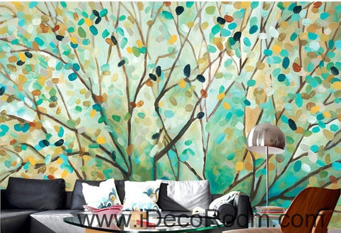 Abstract Spring Forest Tree Branch Leaves IDCWP-000057 Wallpaper Wall Decals Wall Art Print Mural Home Decor Gift