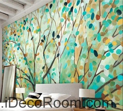 Abstract Spring Forest Tree Branch Leaves IDCWP-000057 Wallpaper Wall Decals Wall Art Print Mural Home Decor Gift