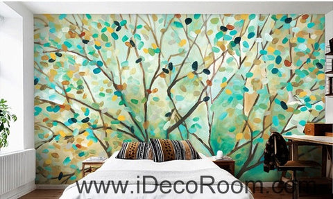 Image of Abstract Spring Forest Tree Branch Leaves IDCWP-000057 Wallpaper Wall Decals Wall Art Print Mural Home Decor Gift