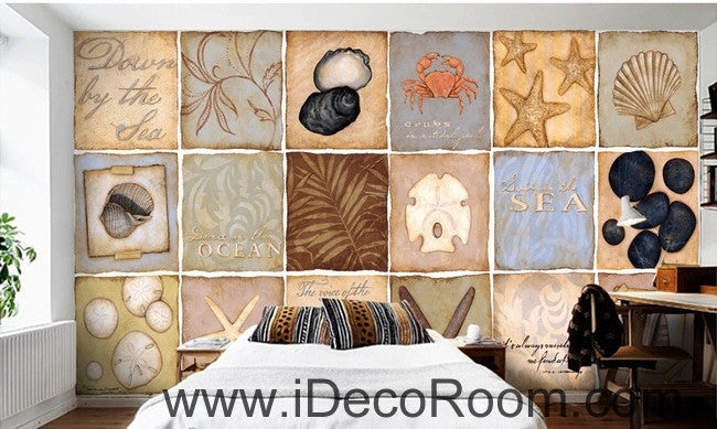 Vintage Sea Ocean Shells Illustration IDCWP-000059 Wallpaper Wall Decals Wall Art Print Mural Home Decor Gift