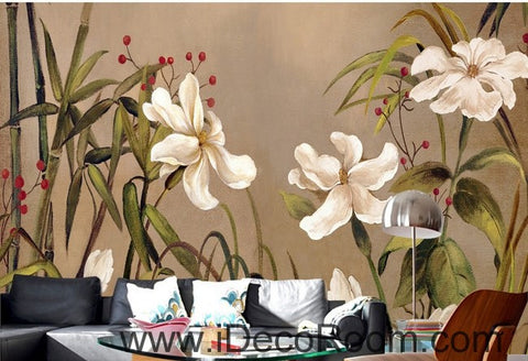 Image of Vintage Bamboo Flower IDCWP-000060 Wallpaper Wall Decals Wall Art Print Mural Home Decor Gift