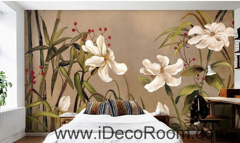 Image of Vintage Bamboo Flower IDCWP-000060 Wallpaper Wall Decals Wall Art Print Mural Home Decor Gift