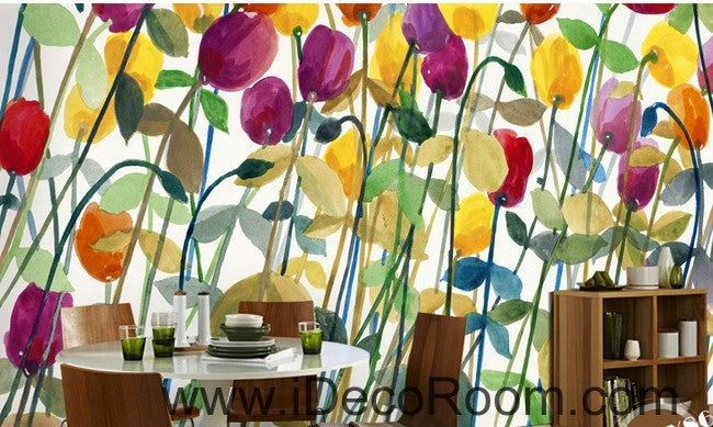 Abstract Poppy Flower Yellow Red Purple IDCWP-000062 Wallpaper Wall Decals Wall Art Print Mural Home Decor Gift