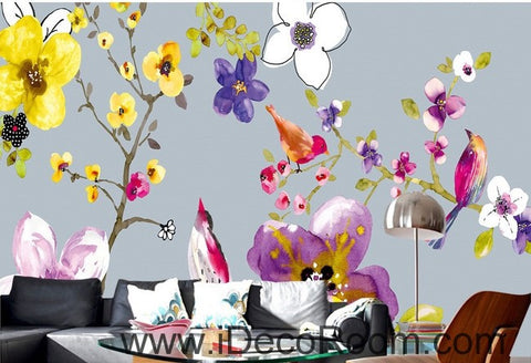 Image of Flower Birds Branch IDCWP-000064 Wallpaper Wall Decals Wall Art Print Mural Home Decor Gift