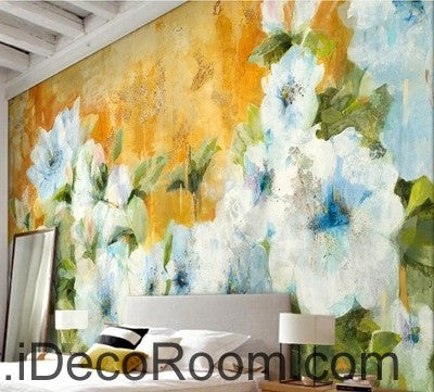 Vintage Abstract White Flower Bush IDCWP-000067 Wallpaper Wall Decals Wall Art Print Mural Home Decor Gift