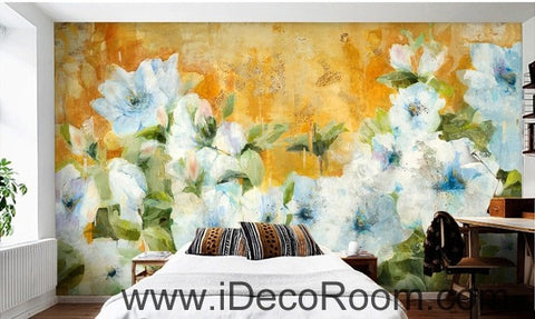 Image of Vintage Abstract White Flower Bush IDCWP-000067 Wallpaper Wall Decals Wall Art Print Mural Home Decor Gift