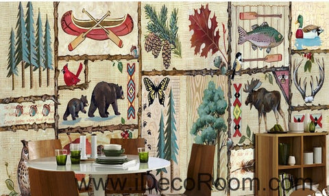 Image of Retro Pictrues Forest Animals Tree IDCWP-000073 Wallpaper Wall Decals Wall Art Print Mural Home Decor Gift