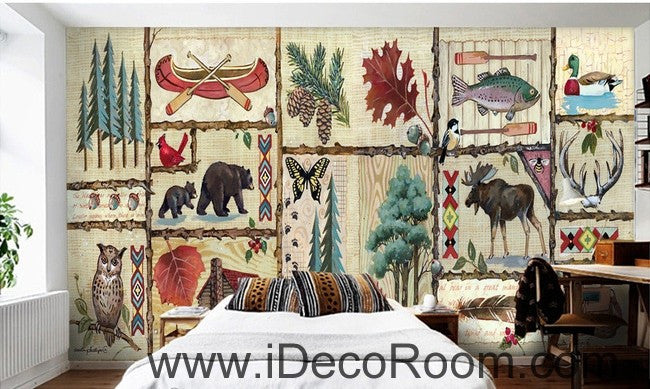 Retro Pictrues Forest Animals Tree IDCWP-000073 Wallpaper Wall Decals Wall Art Print Mural Home Decor Gift