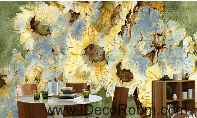 Abstract Yellow Sunflowers Flower IDCWP-000074 Wallpaper Wall Decals W ...