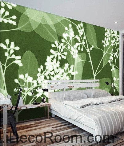 Image of Green Grass Wild Flower Leaves Illustration IDCWP-000080 Wallpaper Wall Decals Wall Art Print Mural Home Decor Gift