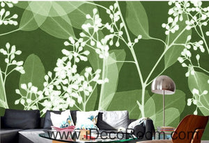 Green Grass Wild Flower Leaves Illustration IDCWP-000080 Wallpaper Wall Decals Wall Art Print Mural Home Decor Gift