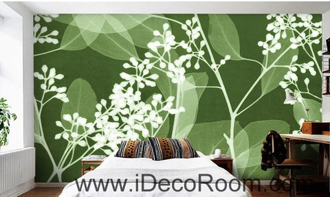 Image of Green Grass Wild Flower Leaves Illustration IDCWP-000080 Wallpaper Wall Decals Wall Art Print Mural Home Decor Gift