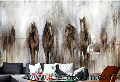 Image of Retro abstract horses runing oil painting effect wallpaper wall mural