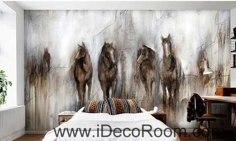 Image of Retro abstract horses runing oil painting effect wallpaper wall mural