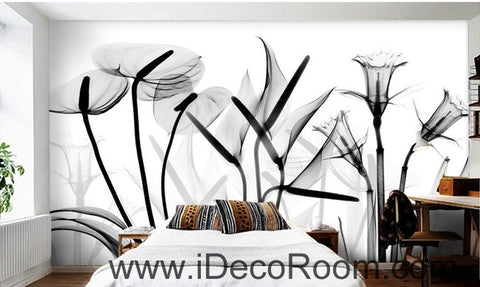 Image of Beautiful dream black and white art calla lily tulip transparent wall art wall decor mural wallpaper wall  IDCWP-000087