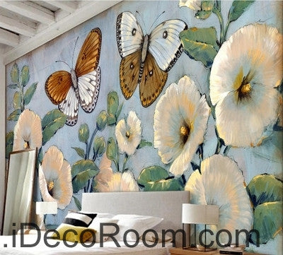 Beautiful Dream Romantic Fresh Blue Hibiscus Baba Butterfly wall art wall decor mural wallpaper wall  IDCWP-000091
