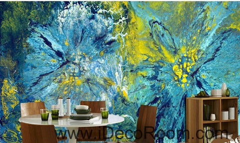A beautiful fresh blue abstract floral painting wall art wall decor mural wallpaper wall  IDCWP-000095