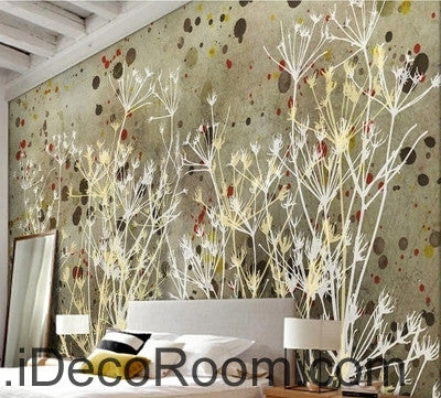 European style retro abstract little pattern dandelion tree branch oil painting effect wall art wall decor mural wallpaper wall  IDCWP-000096