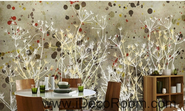 European style retro abstract little pattern dandelion tree branch oil painting effect wall art wall decor mural wallpaper wall  IDCWP-000096