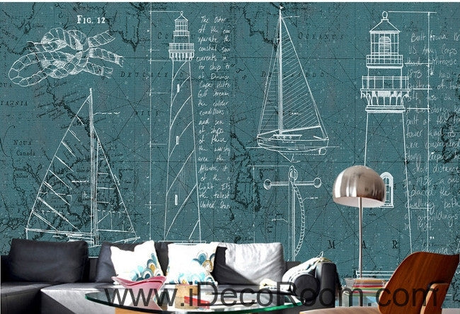Fantastic fresh white lines Sailing pattern oil painting effect wall art wall decor mural wallpaper wall paper IDCWP-000100