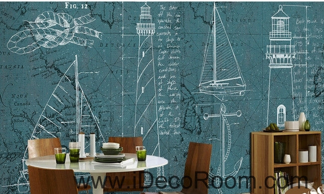 Fantastic fresh white lines Sailing pattern oil painting effect wall art wall decor mural wallpaper wall paper IDCWP-000100