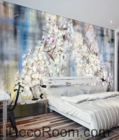 Beautiful dream romantic blue background white lyrical flower hydrangea wall art wall decor mural wallpaper wall  IDCWP-000102