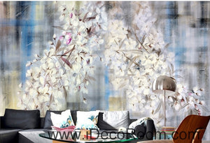 Beautiful dream romantic blue background white lyrical flower hydrangea wall art wall decor mural wallpaper wall  IDCWP-000102