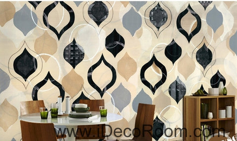 Image of European style retro black and white circle pattern oil painting effect splicing wall art wall decor mural wallpaper wall  IDCWP-000105