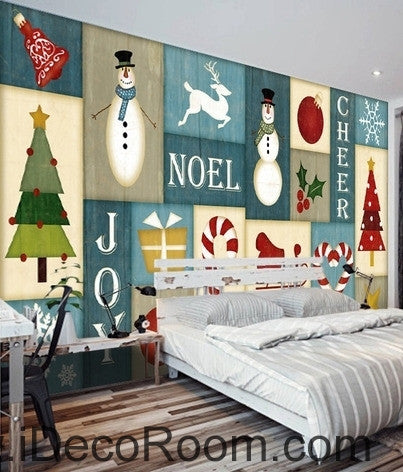 Image of Fresh Cute Snowman Christmas Tree Pine Tree Cottage wall art wall decor mural wallpaper wall  IDCWP-000112