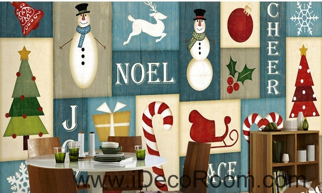 Fresh Cute Snowman Christmas Tree Pine Tree Cottage wall art wall decor mural wallpaper wall  IDCWP-000112