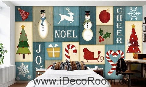 Image of Fresh Cute Snowman Christmas Tree Pine Tree Cottage wall art wall decor mural wallpaper wall  IDCWP-000112